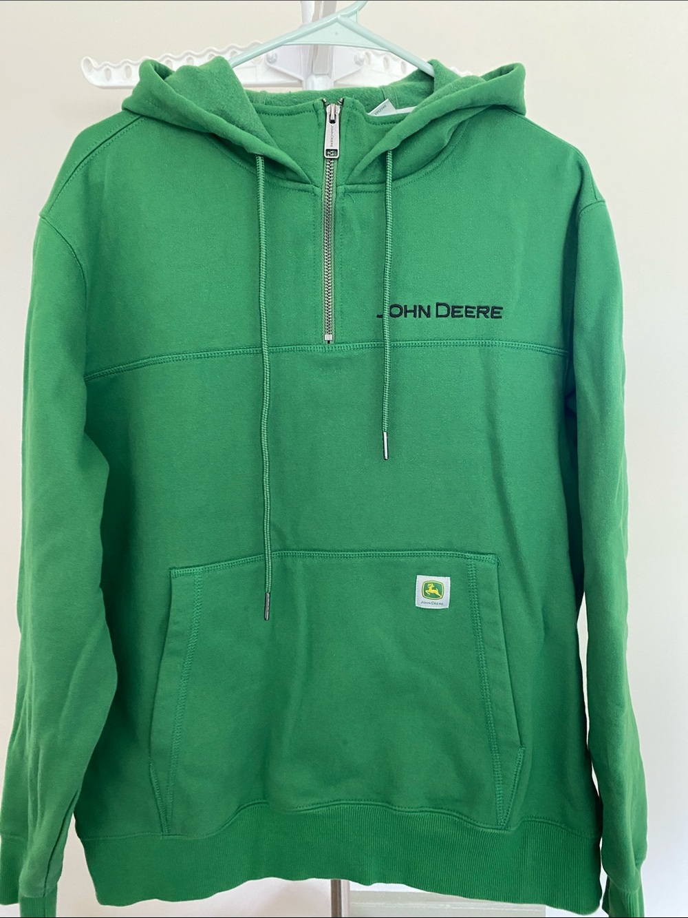 John Deere Green Half-Zip Hoodie Sweatshirt - Medium